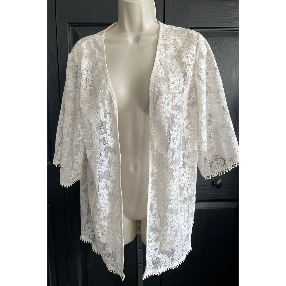 Express Floral Lace Cardigan XS Open Front Ivory Short Sleeve Cottage Boho Y2K